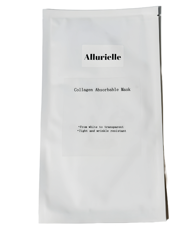  Allurielle Collagen Hydrogel Sheet Mask in elegant white packaging. This image showcases the premium, eco-friendly mask designed for ultimate hydration and purification, suitable for all skin types. Perfect for post-workout, sun exposure, a great additional to your skincare routine.