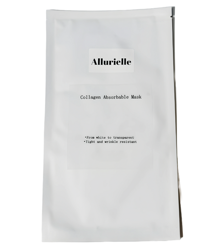  Allurielle Collagen Hydrogel Sheet Mask in elegant white packaging. This image showcases the premium, eco-friendly mask designed for ultimate hydration and purification, suitable for all skin types. Perfect for post-workout, sun exposure, a great additional to your skincare routine.