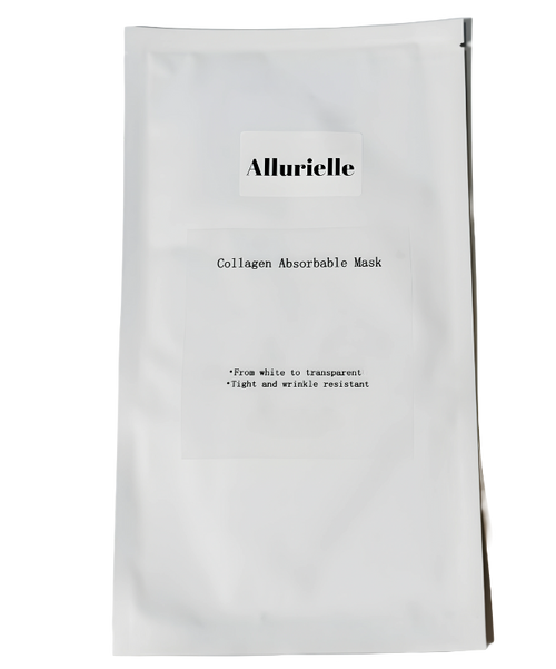  Allurielle Collagen Hydrogel Sheet Mask in elegant white packaging. This image showcases the premium, eco-friendly mask designed for ultimate hydration and purification, suitable for all skin types. Perfect for post-workout, sun exposure, a great additional to your skincare routine.